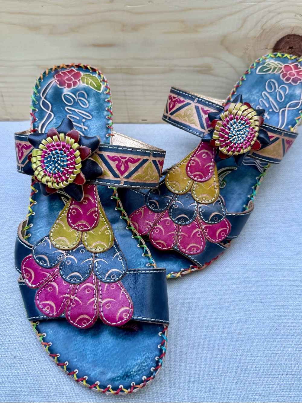 Elite by Corkys Jamaica Navajo Leather Floral Wedge Sandals Sz 9 EUC - Picture 10 of 10